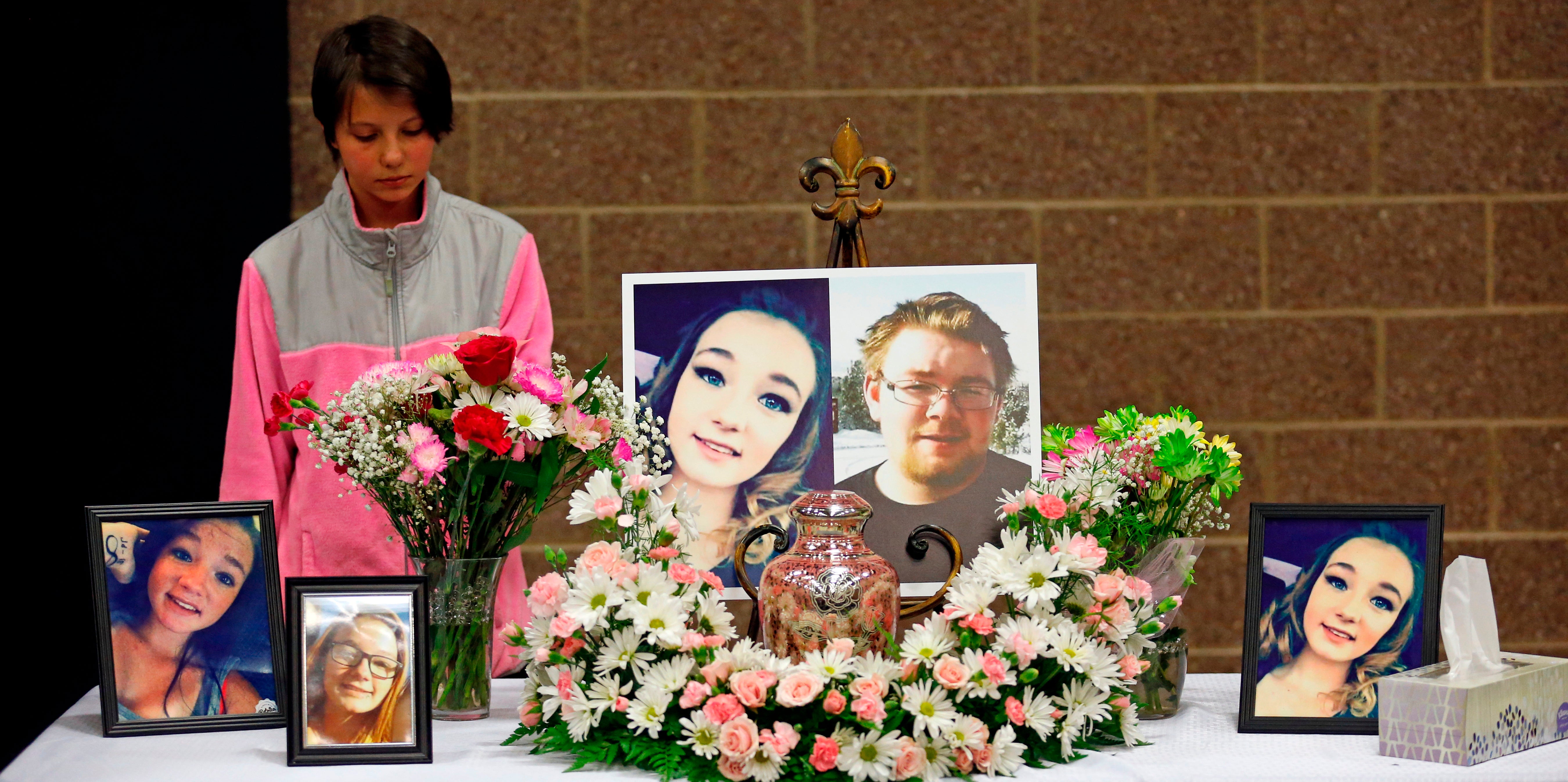 A funeral service in April 2018, for Brelynne “Breezy” Otteson, 17, and boyfriend Riley Powell, 18, in Eureka, Utah