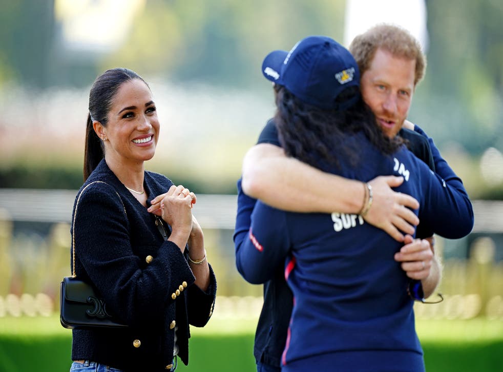 The Duke and Duchess of Sussex attending the Jaguar Land Rover Driving Challenge during the Invictus Games at Zuiderpark the Hague (Aaron Chown/PA)