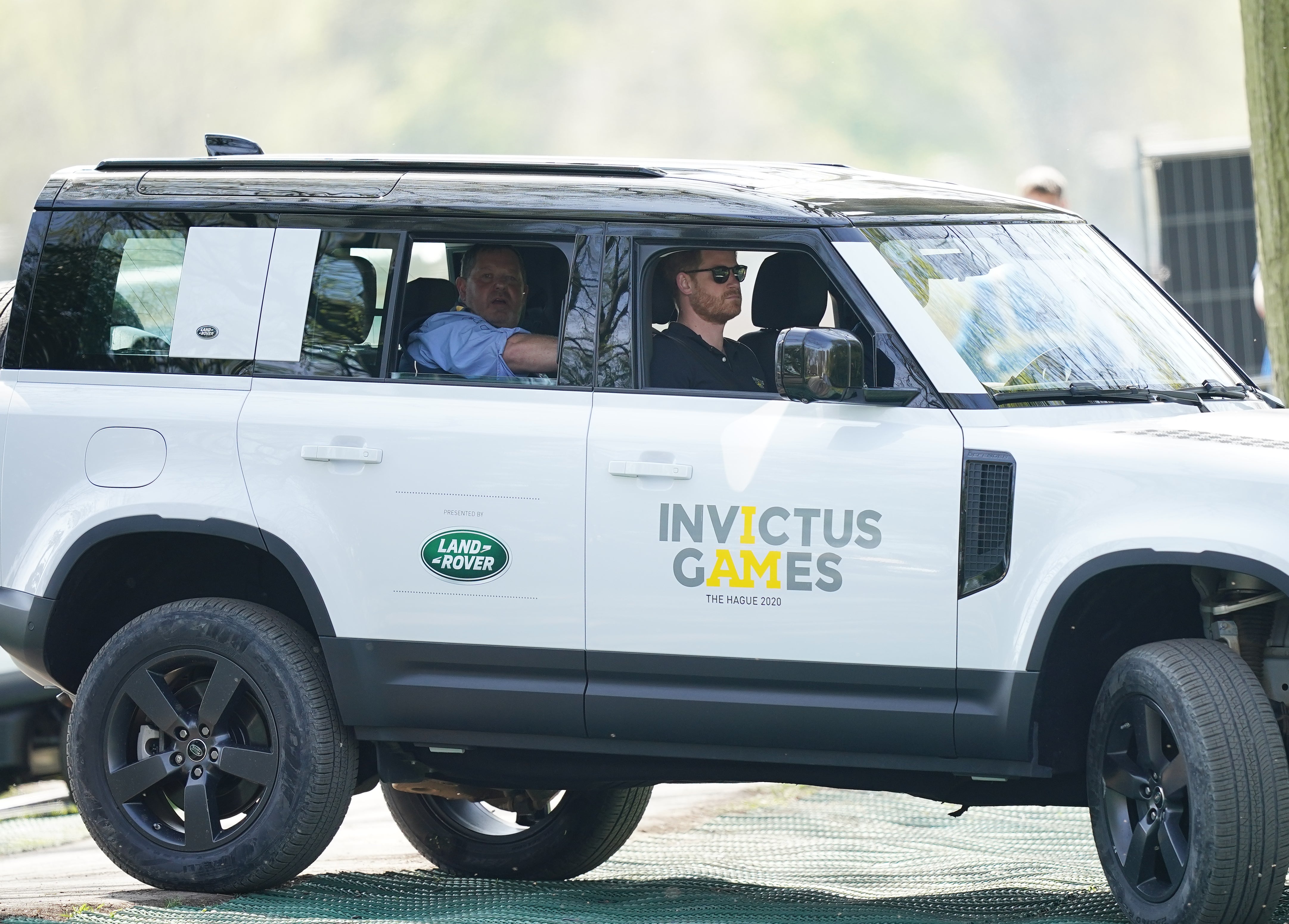 Harry driving during the Jaguar Land Rover Driving Challenge (Aaron Chown/PA)