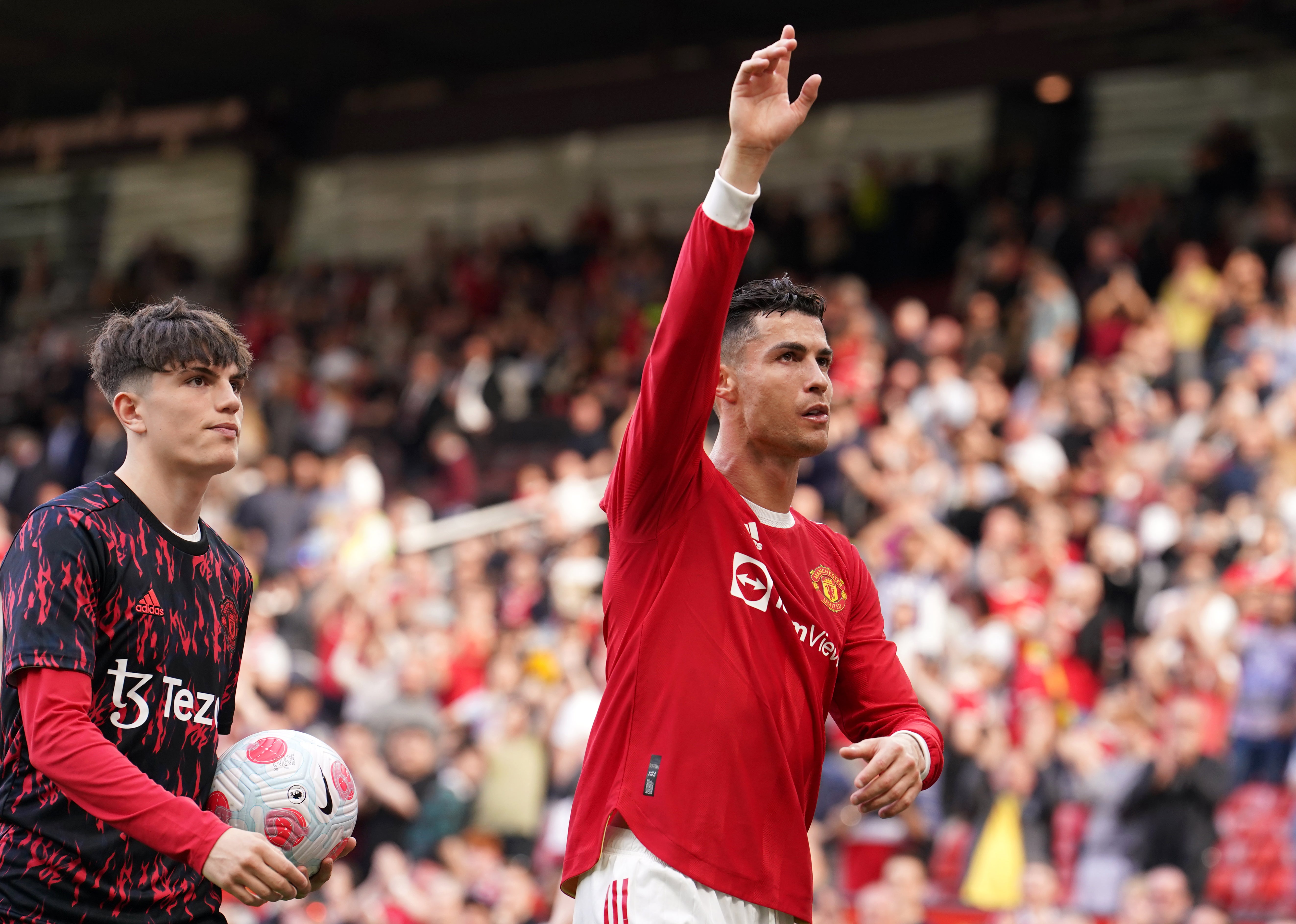 Cristiano Ronaldo salutes the fans following the Premier League victory over Norwich at Old Trafford (Martin Rickett/PA)