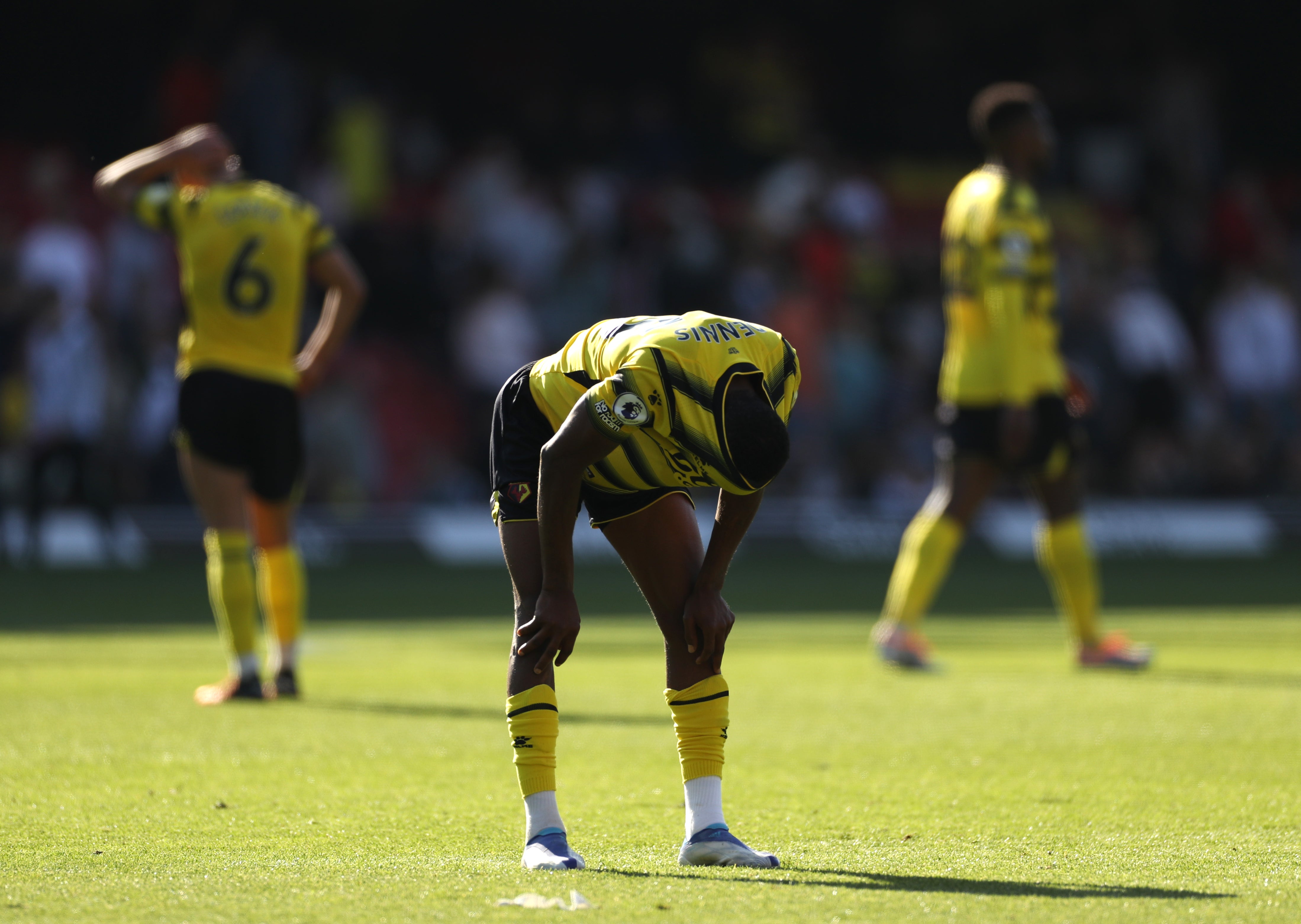 Emmanuel Dennis could not hide his disappointment following Watford’s loss to Brentford (Bradley Collyer/PA)