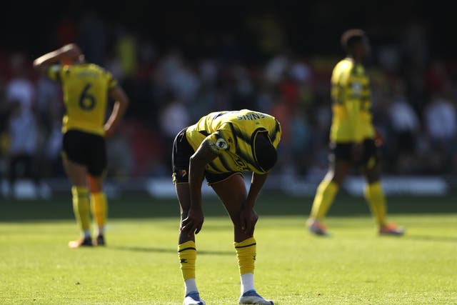 Emmanuel Dennis could not hide his disappointment following Watford’s loss to Brentford (Bradley Collyer/PA)