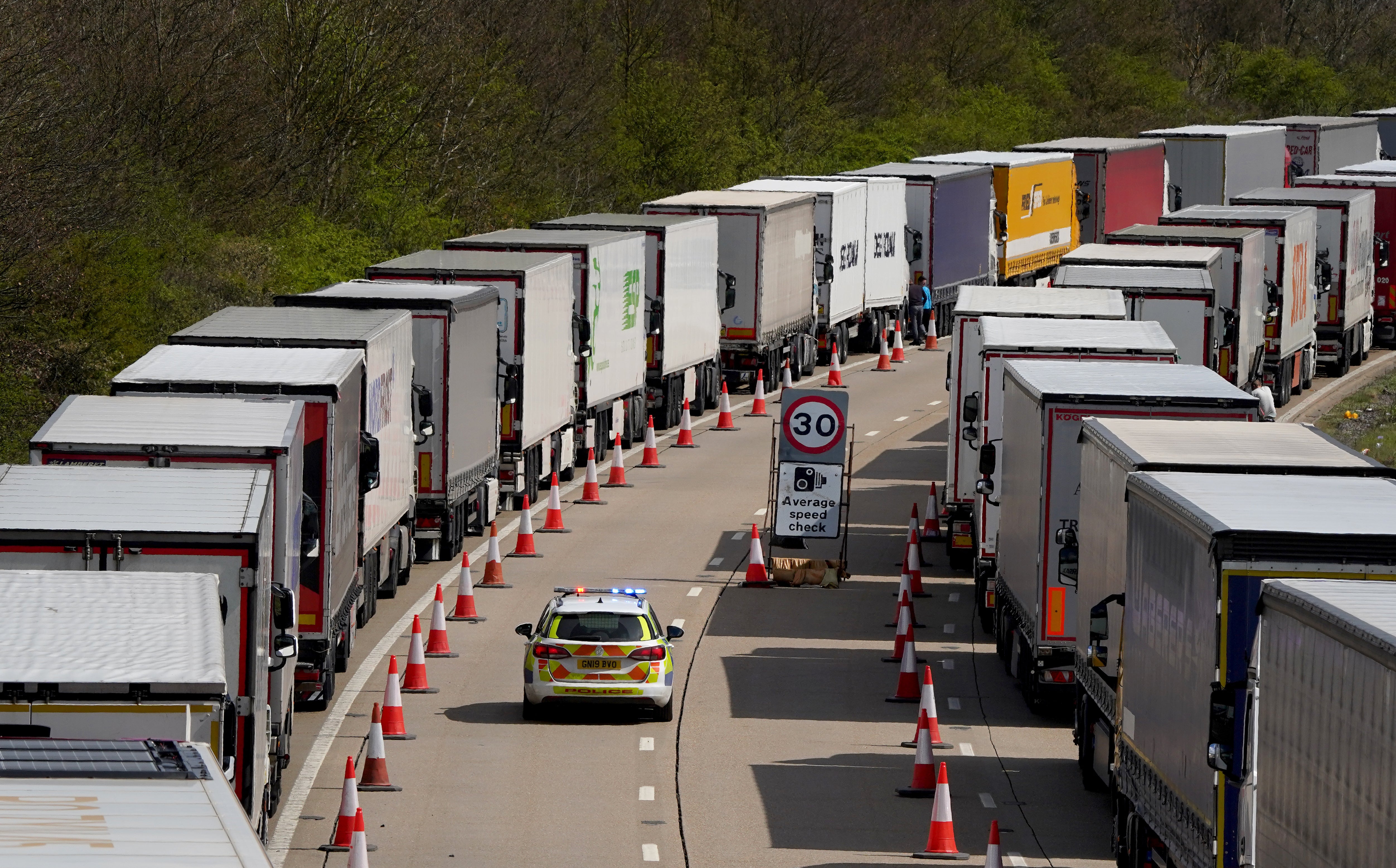 Lorries queued in Operation Brock on the M20 (Gareth Fuller/PA)