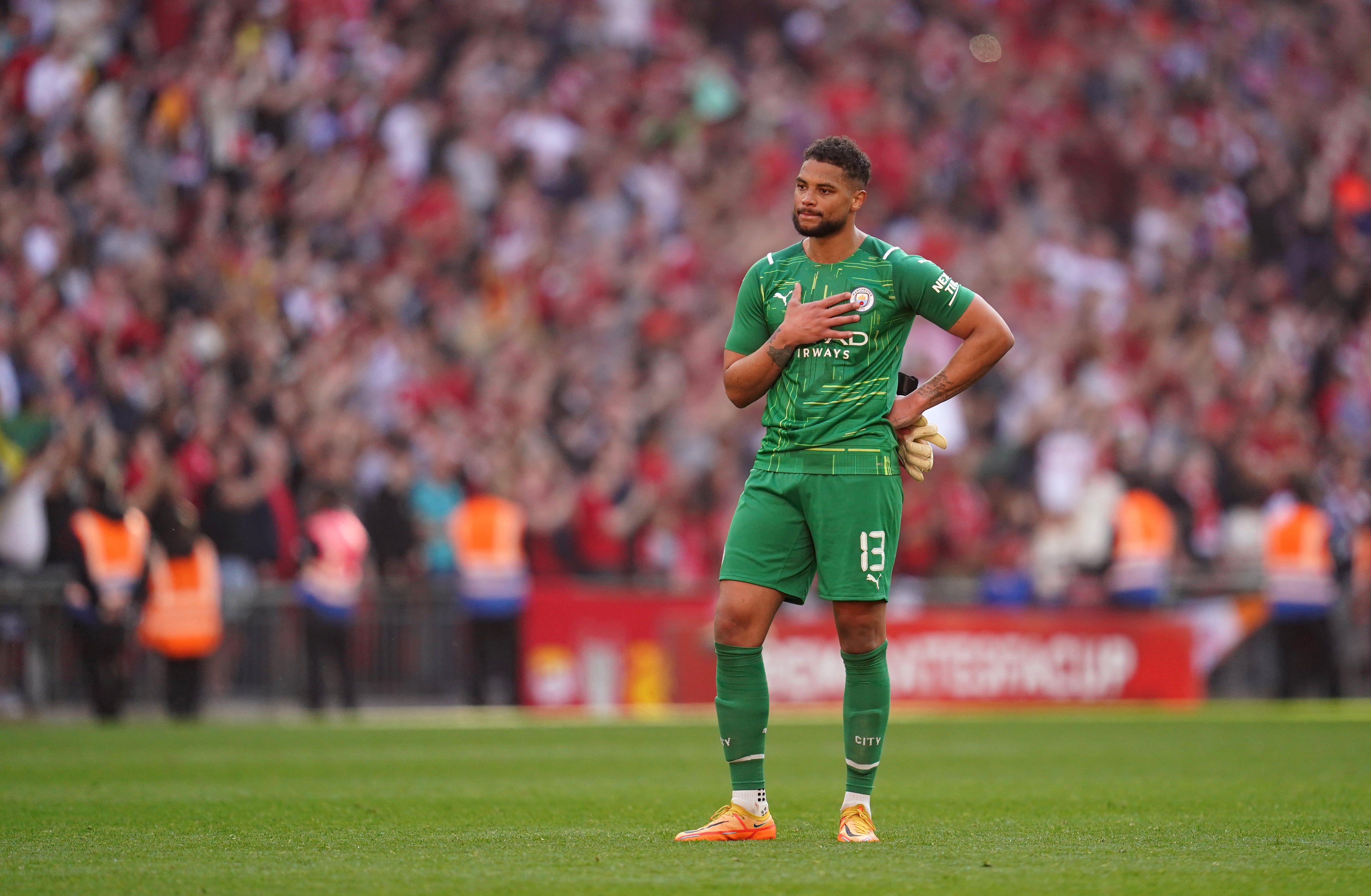 Zack Steffen apologises to the Manchester City fans at full-time (Nick Potts/PA)
