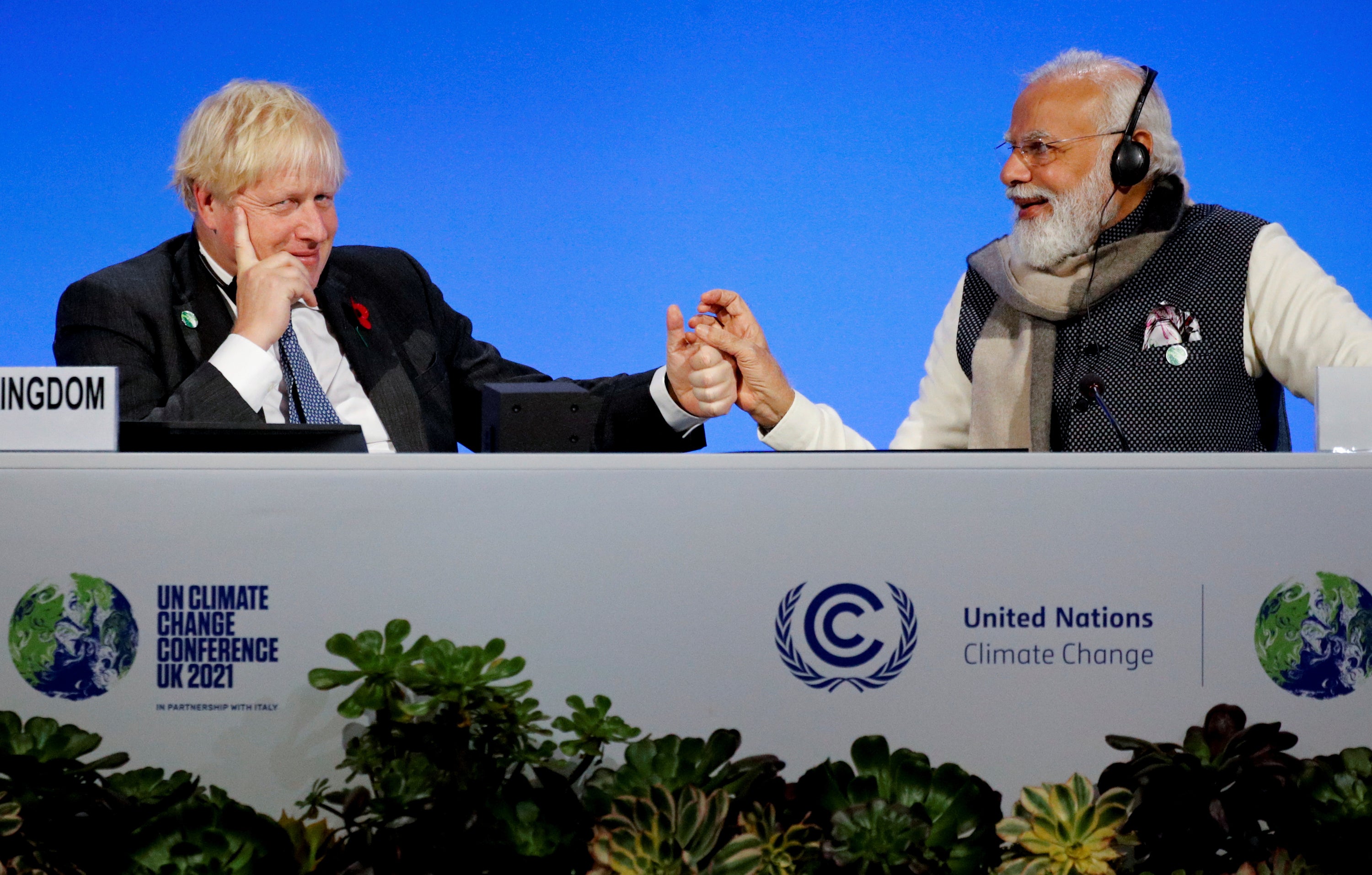 Boris Johnson and the Indian premier Narendra Modi during the Cop26 summit last year