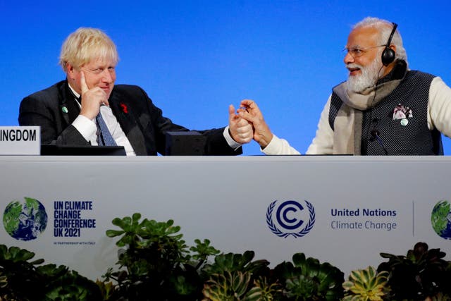 <p>Boris Johnson and the Indian premier Narendra Modi during the Cop26 summit last year</p>