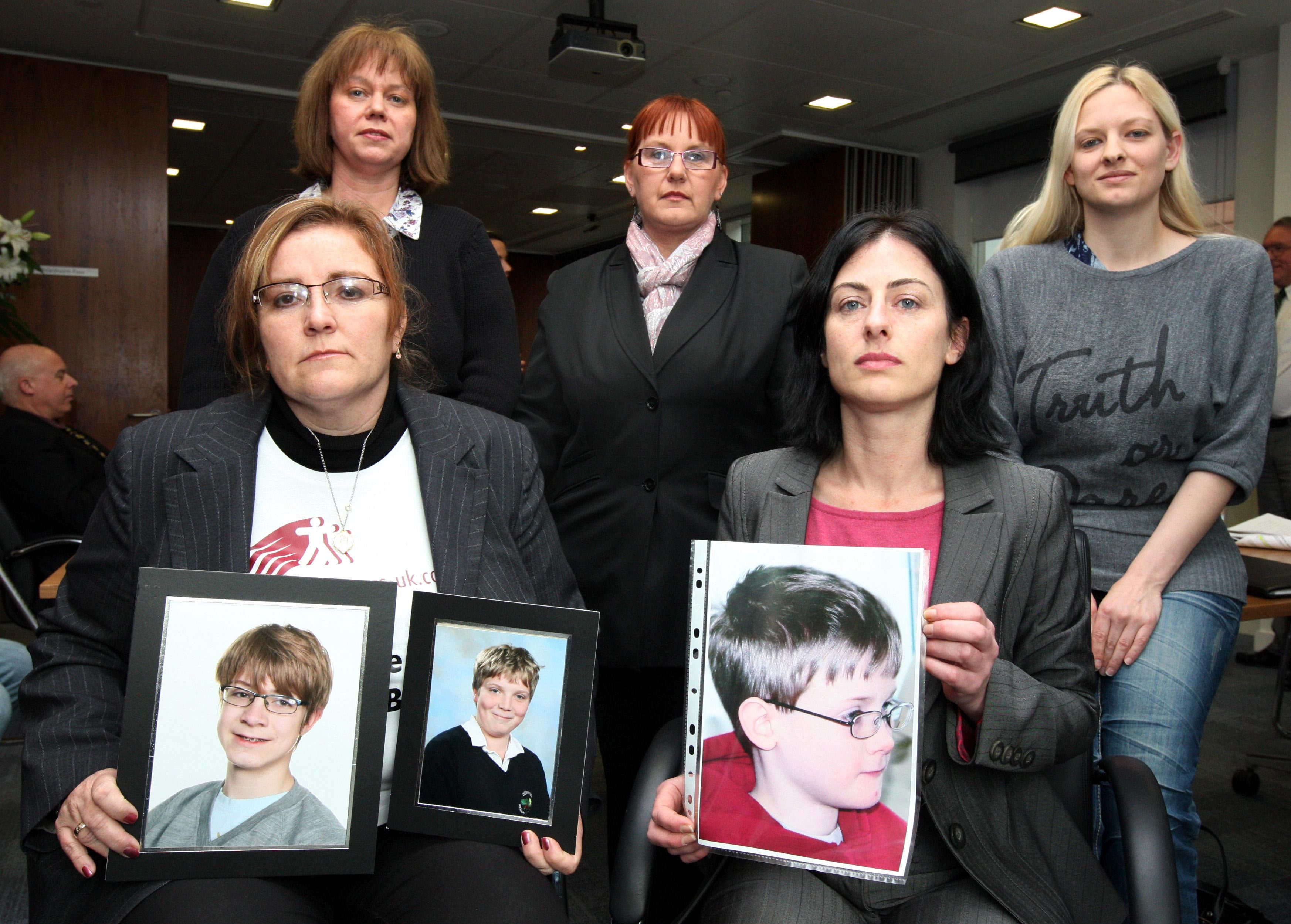 Back row, left to right: Susan Cole, Janet Williams, Samantha Scott. Front row, left to right: Janet Stockley-Pollard and Emma Friedmann, all mothers who allege that sodium valproate caused a range of birth defects