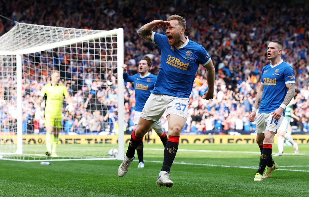 Scott Arfield celebrates the goal that took the game into extra time