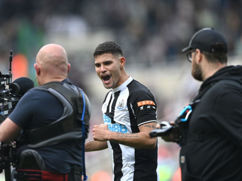Bruno Guimaraes celebrates Newcastle’s win