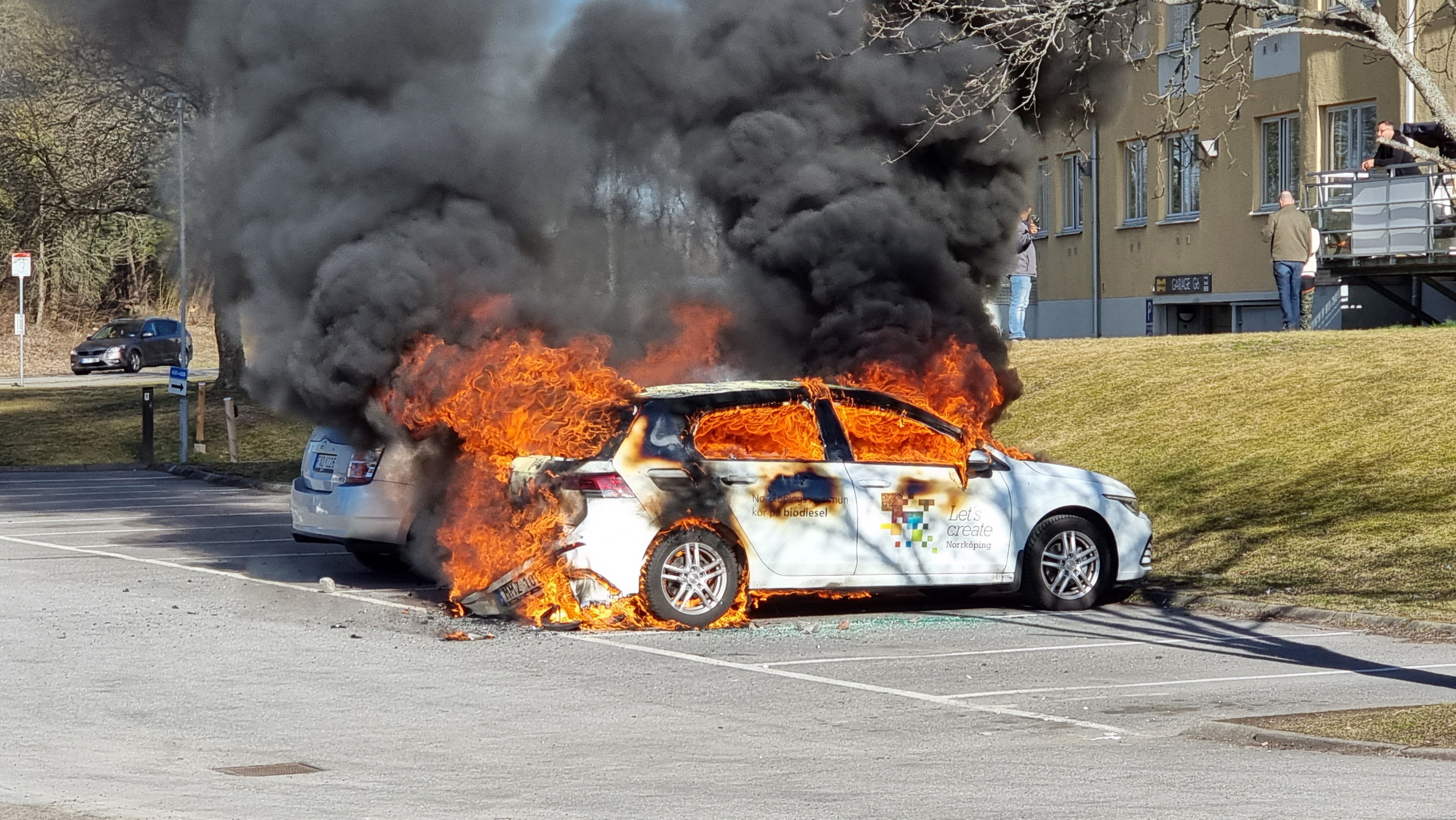 <p>Smoke billows from a burning car during a riot ahead of a demonstration planned by Danish anti-Muslim politician Rasmus Paludan </p>