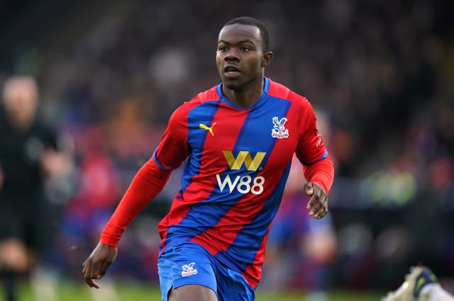 Crystal Palace’s Tyrick Mitchell endured a tough afternoon at Wembley (Adam Davy/PA).