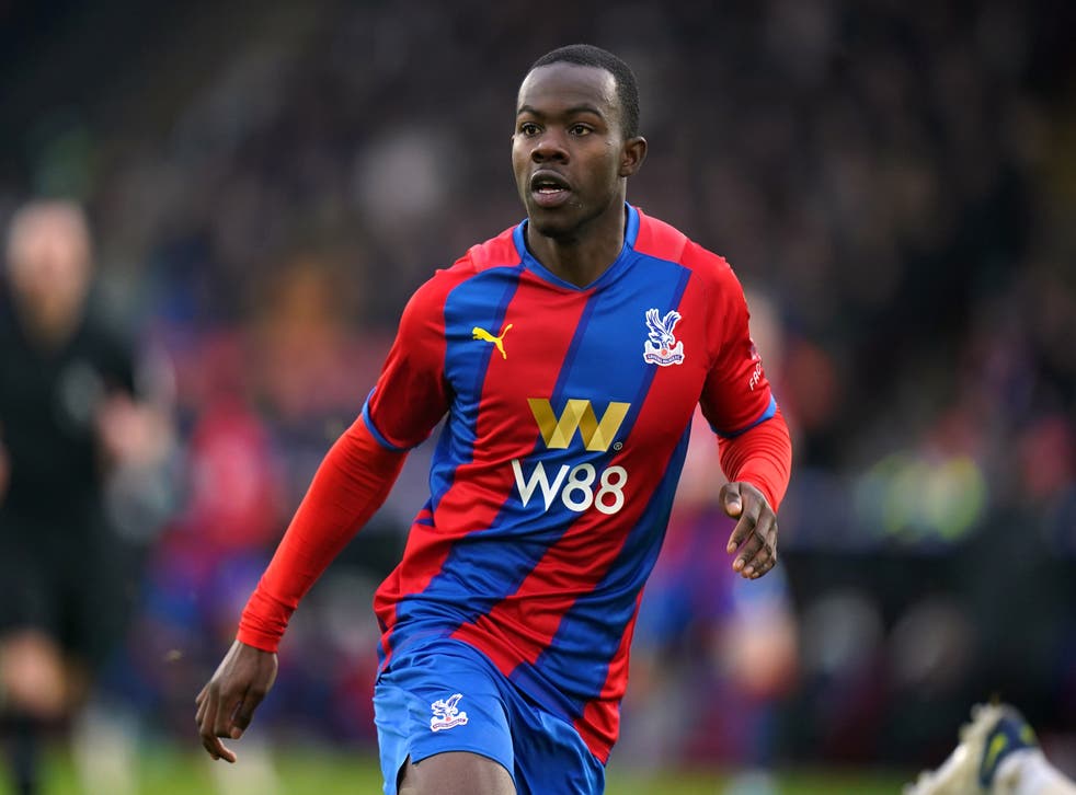 Crystal Palace’s Tyrick Mitchell endured a tough afternoon at Wembley (Adam Davy/PA).