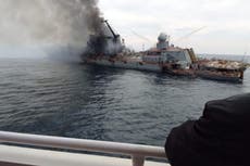 Picture shows Russia’s Moskva warship burning at sea before sinking, says expert