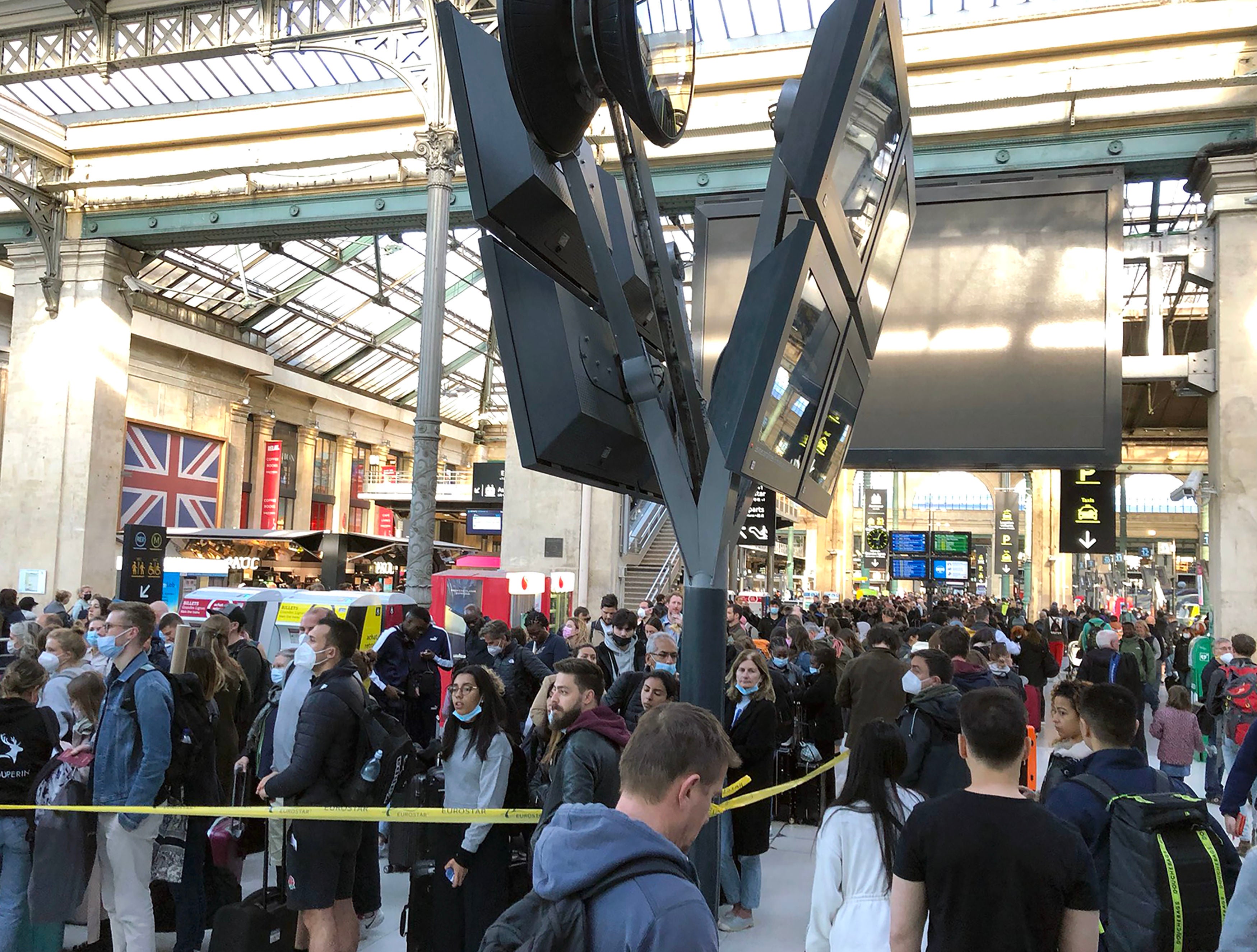 Long queues for the Eurostar at Gare Du Nord in Paris on Easter Monday