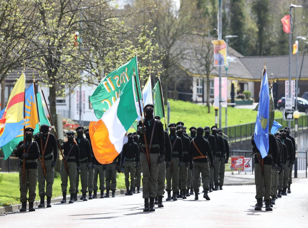Saoradh Colour Party marches from Free Derry corner to the City Cemetery in Londonderry (Liam McBurney/PA)