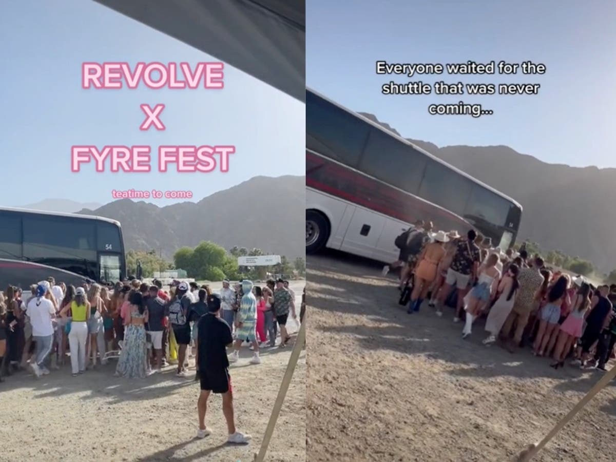 Slutning Brandmand jeg lytter til musik Influencers compare Revolve Festival to Fyre Festival after waiting hours  for buses: 'Influencer Hunger Games' | The Independent