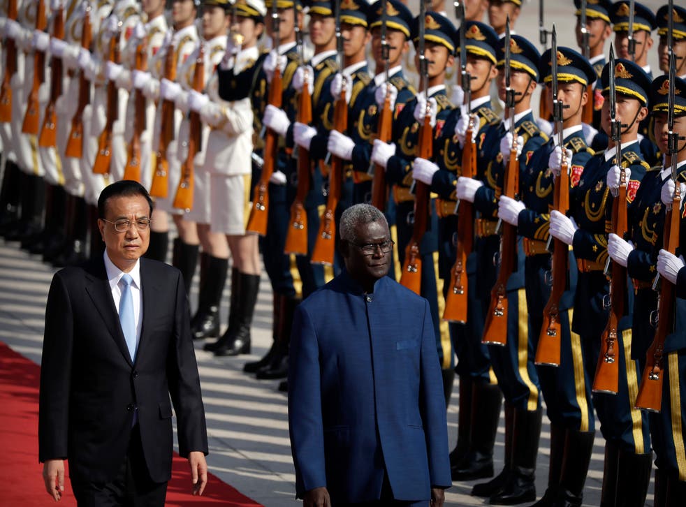 <p>China’s Premier Li Keqiang, left, and Solomon Islands Prime Minister Manasseh Sogavare</p>
