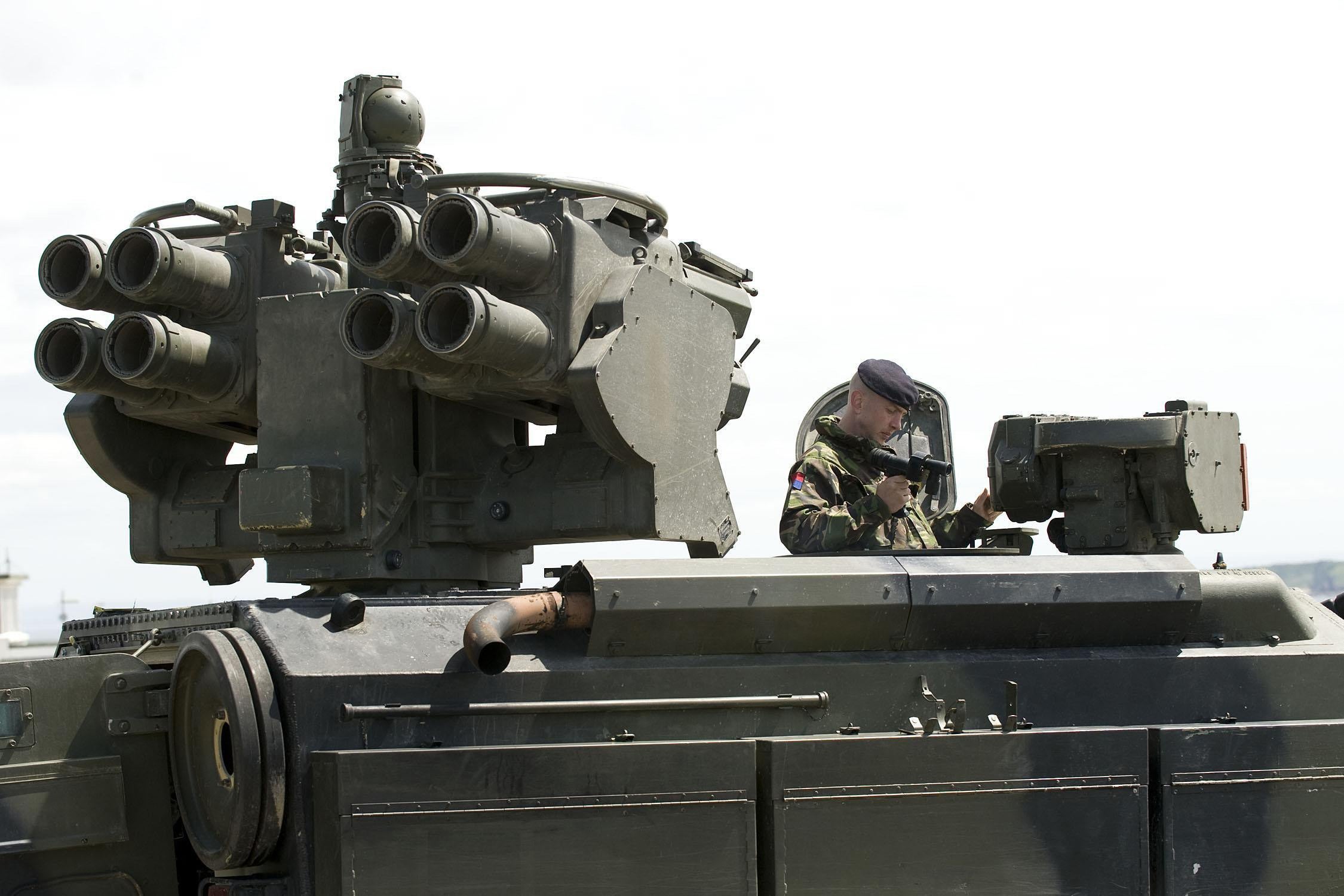 A member of the armed forces training in a Stormer vehicle (MoD)