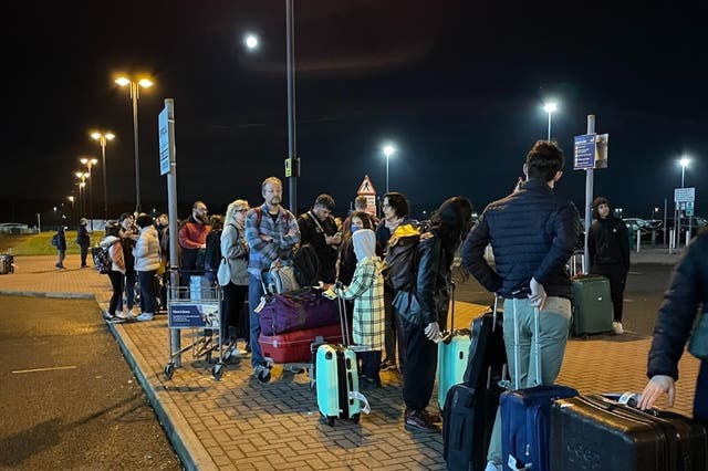 <p>Passengers on the tarmac at Doncaster-Sheffield on Monday</p>