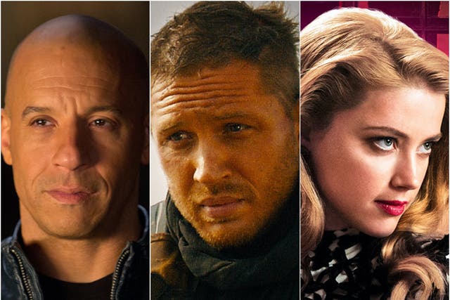 <p>La estrella de ‘Fast & Furious’  Vin Diesel; Tom Hardy en ‘Mad Max: Fury Road’ y Amber Heard en ‘London Fields’</p>