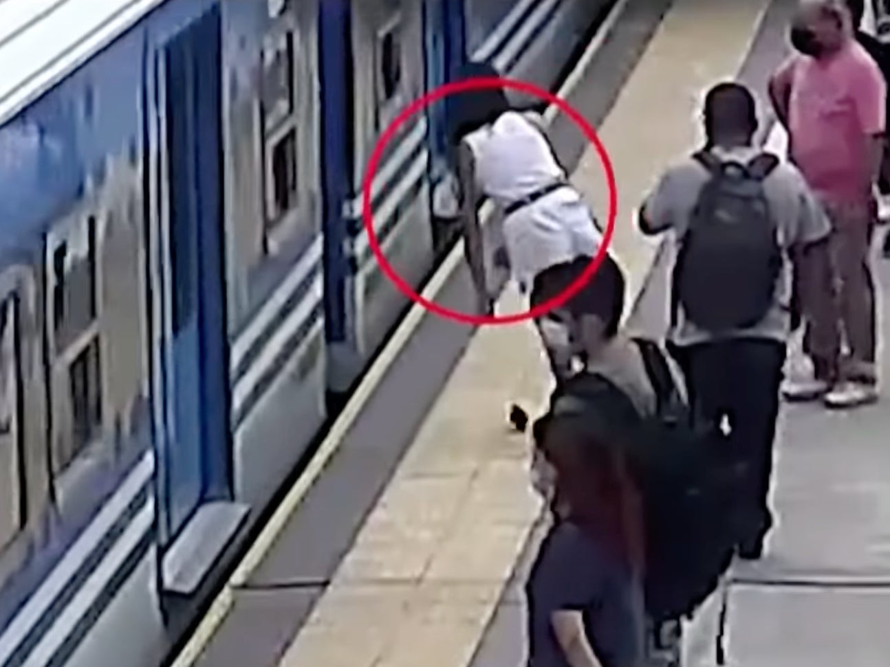 The woman was seen in surveillance camera footage falling