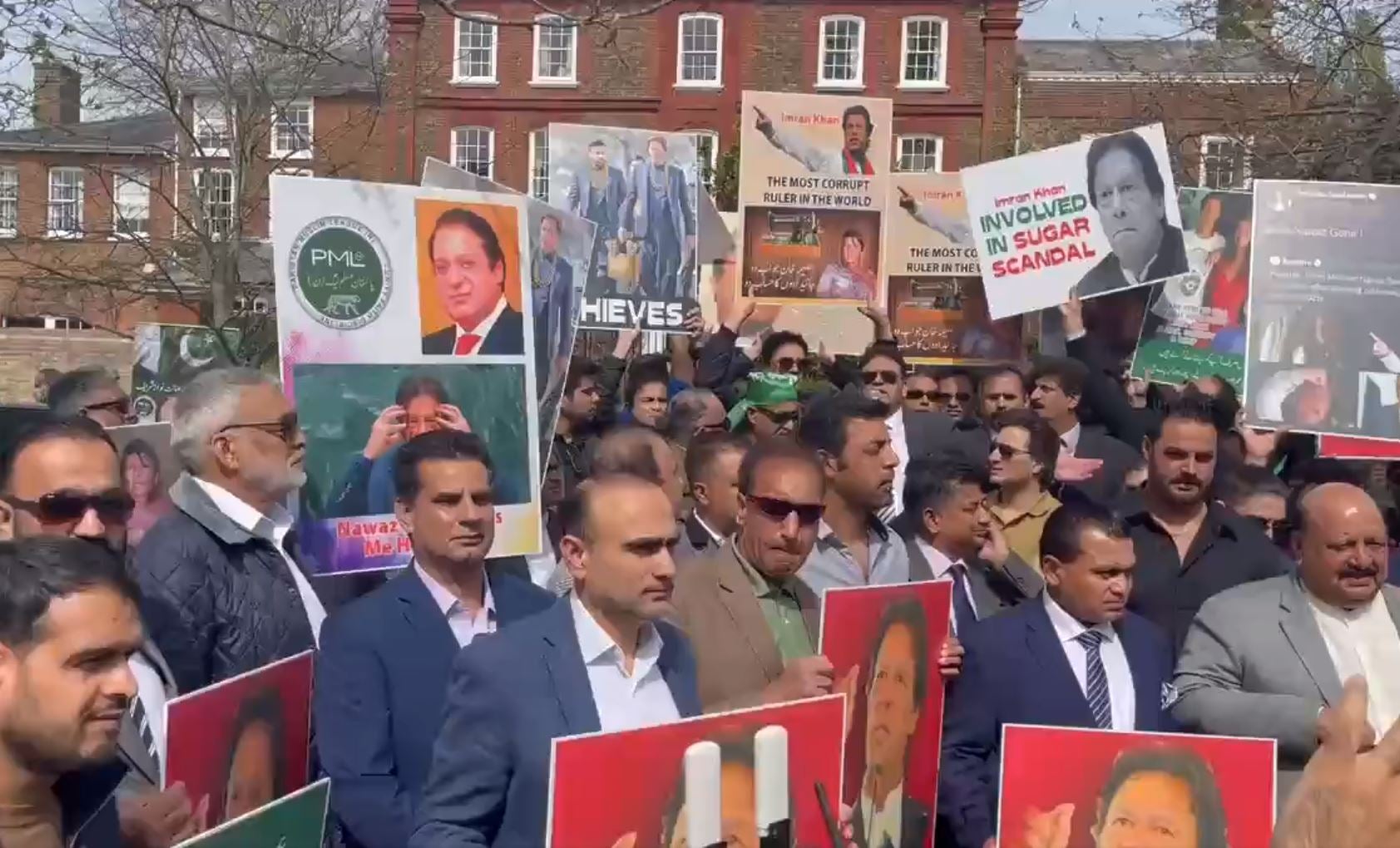 Protesters outside the Surrey home of Jemima Goldsmith’s elderly mother