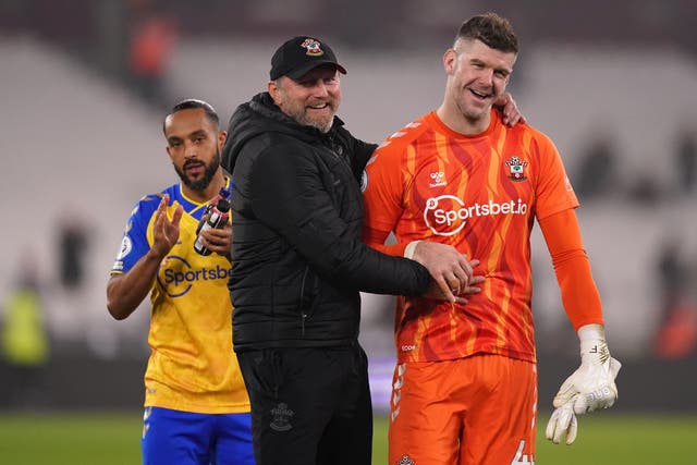 Southampton manager Ralph Hasenhuttl, centre, hopes to hold on to goalkeeper Fraser Forster, right (Adam Davy/PA)