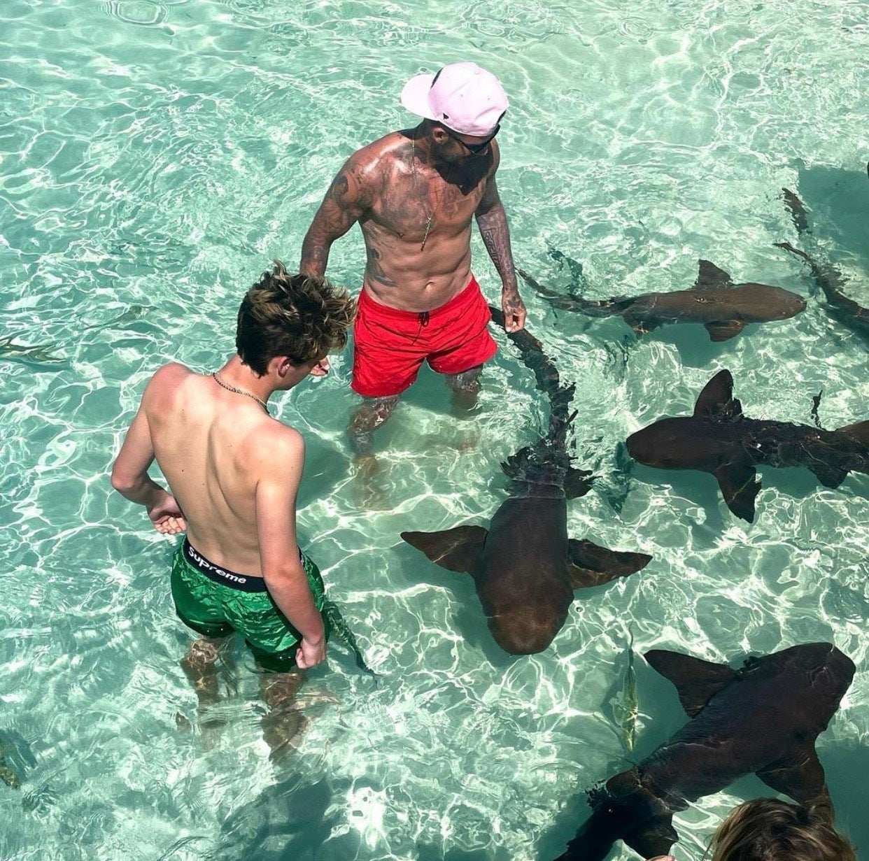 The Beckham’s spent time in the sun on the district of Exuma in the Bahamas