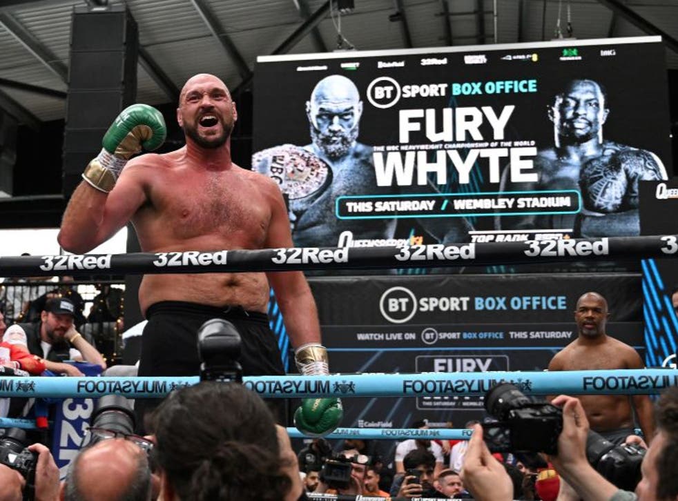 <p>Fury is preparing to defend his WBC title against Whyte this Saturday night</p>