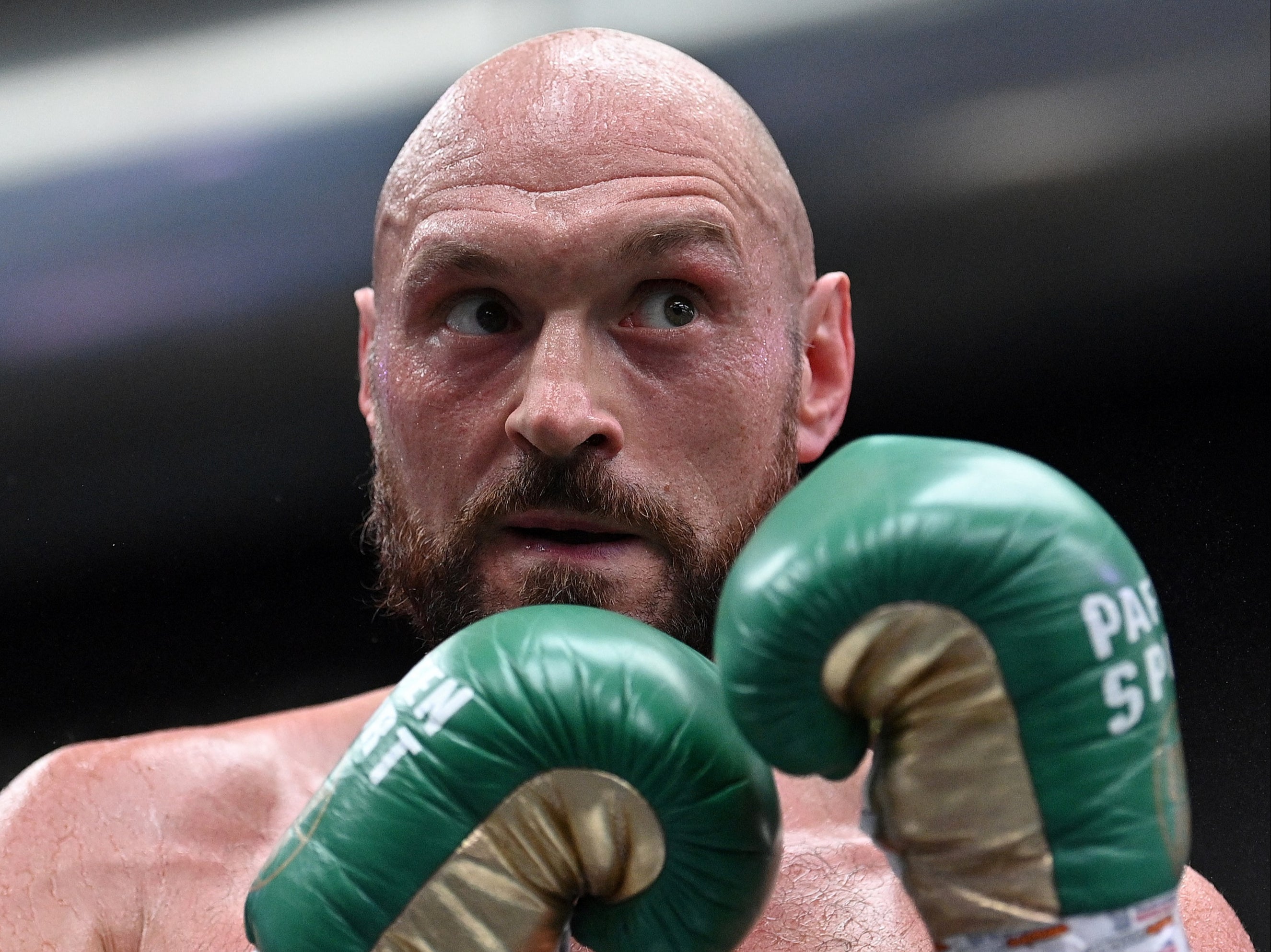 Tyson Fury at an open workout on Tuesday, ahead of his fight with Dillian Whyte