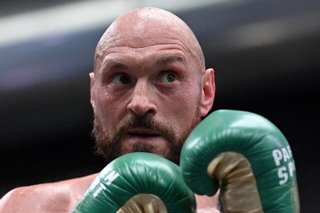 <p>Tyson Fury at an open workout on Tuesday, ahead of his fight with Dillian Whyte</p>