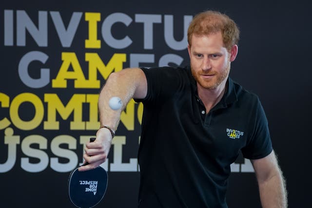 The Duke of Sussex plays table tennis during the Invictus Games (Aaron Chown/PA)