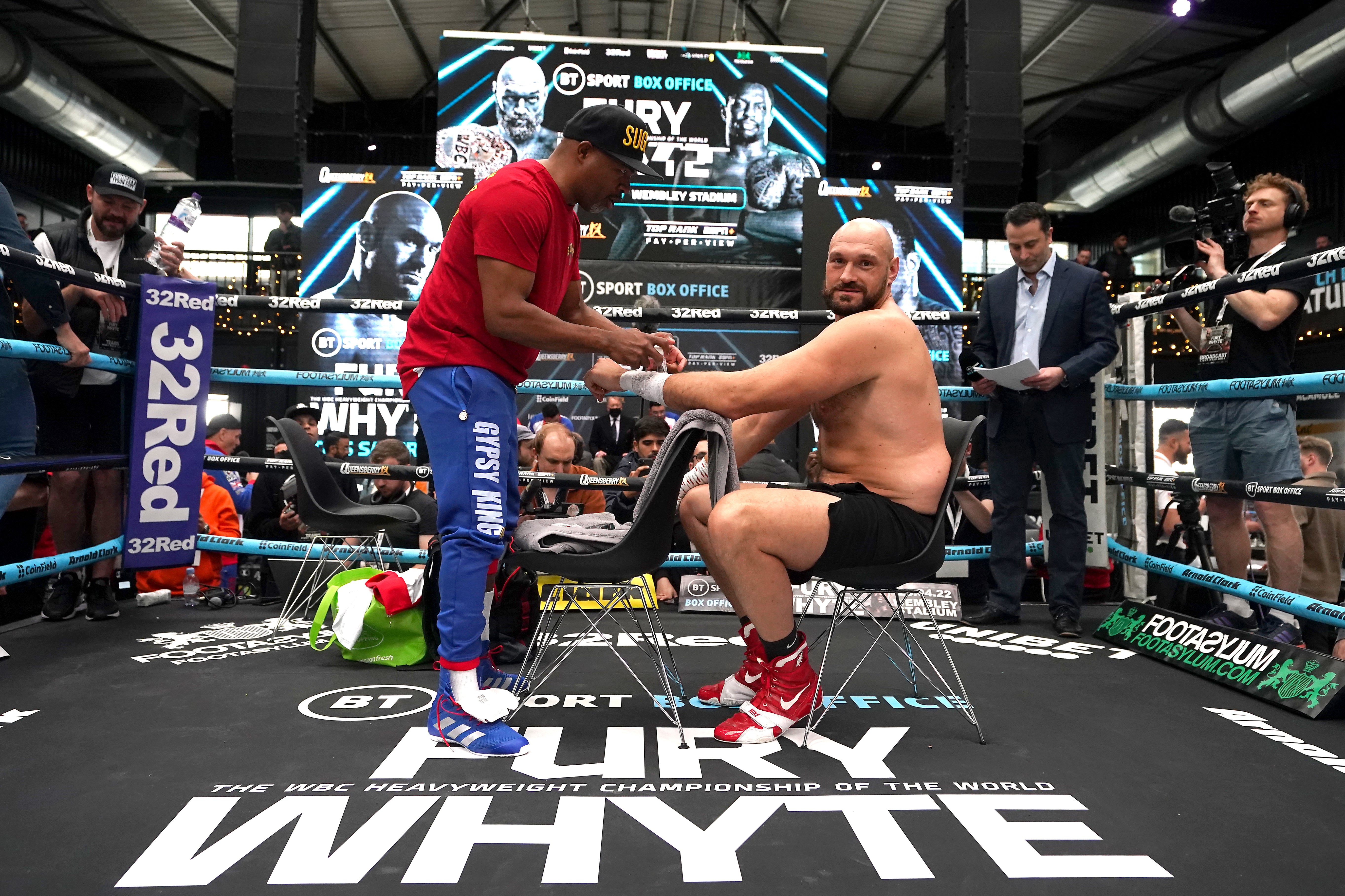 Tyson Fury (right) taking part in an open workout this week (Nick Potts/PA)