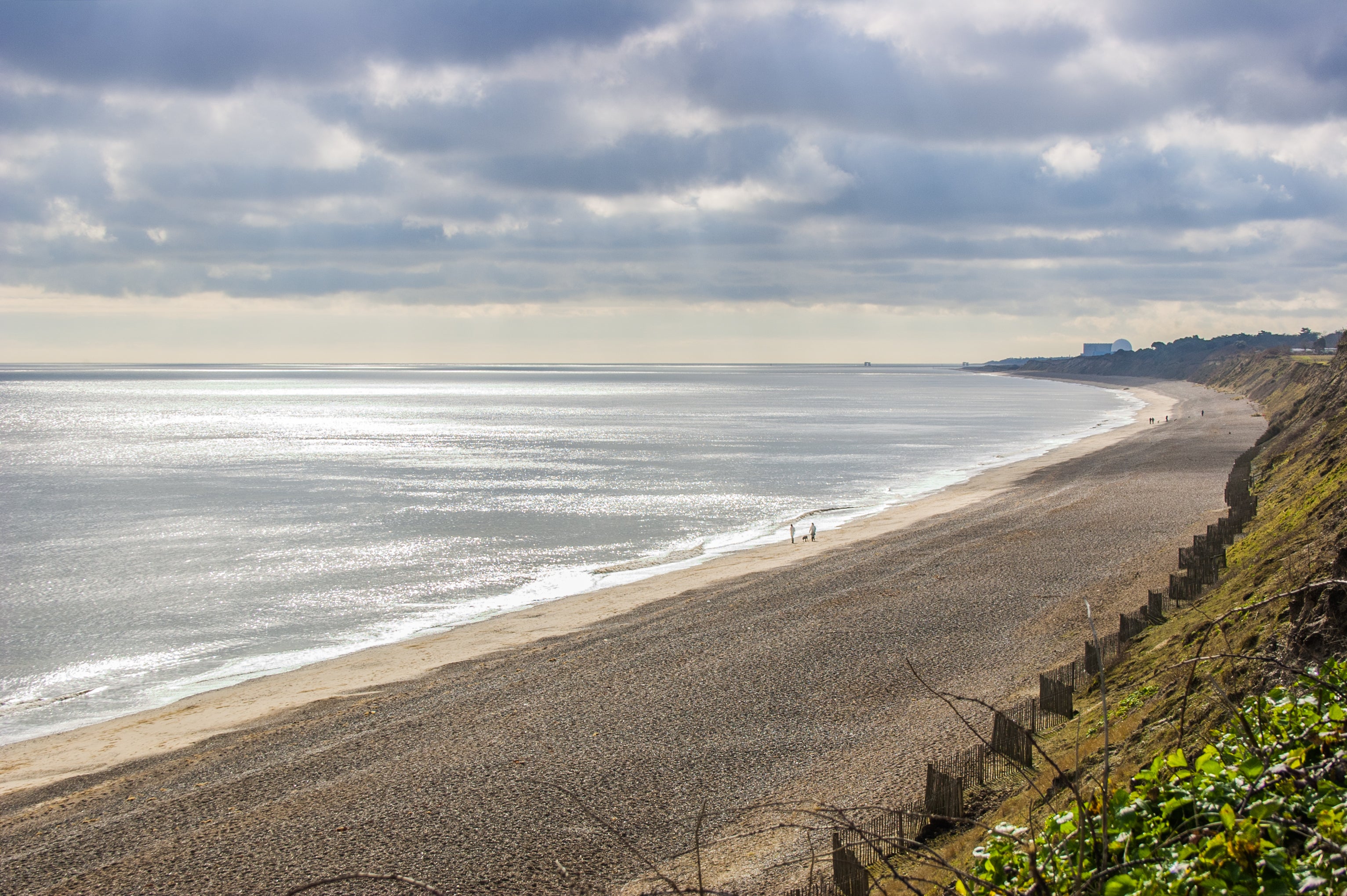 View south along Dunwich beach, Suffolk, taken from the crumbling clifftop