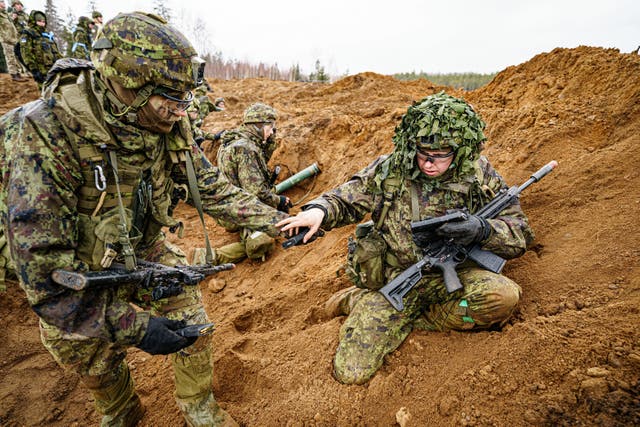 <p>Estonian troops on a Nato training mission last week</p>
