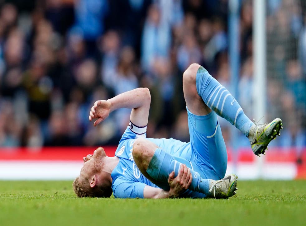 Kevin De Bruyne suffered an injury against Liverpool (Jon Super/AP)