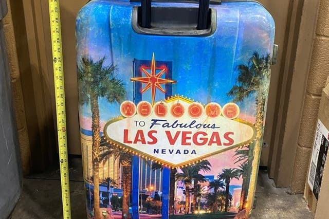 <p>The suitcase that the child was found in has a distinctive Las Vegas design on its front and back</p>
