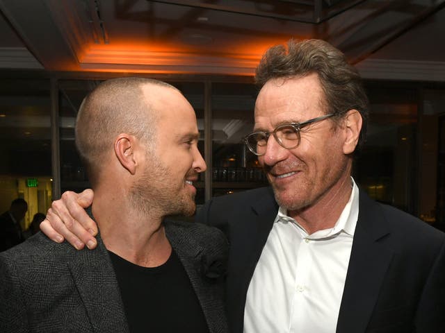 <p>‘Breaking Bad’ co-stars Aaron Paul and Bryan Cranston, pictured in 2019</p>