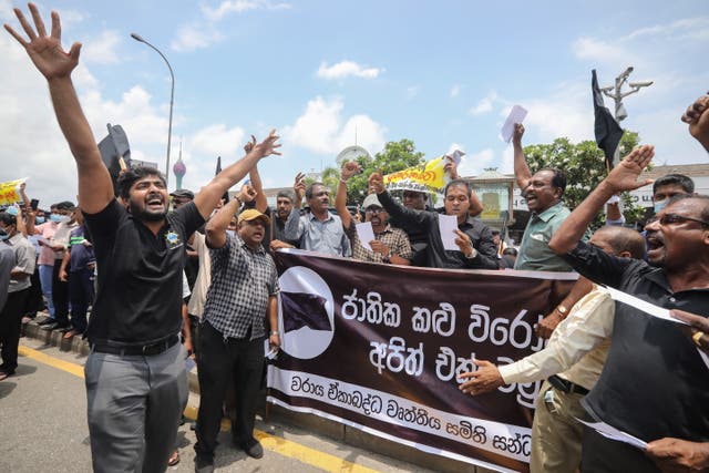 <p>Sri Lankan state sector employees demand resignation of the country's president</p>