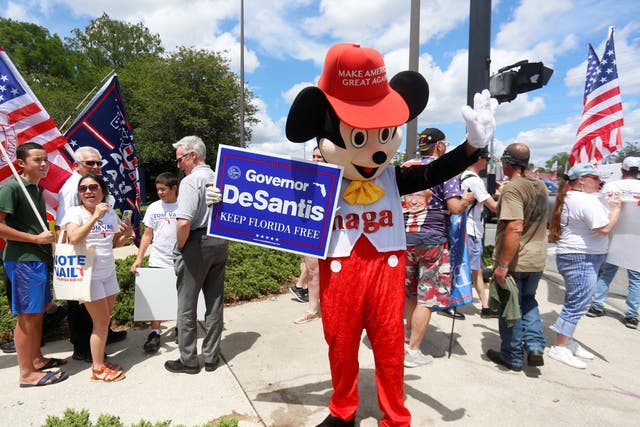 <p>Supporters of ‘Don’t Say Gay’ outside Florida’s Disney World</p>