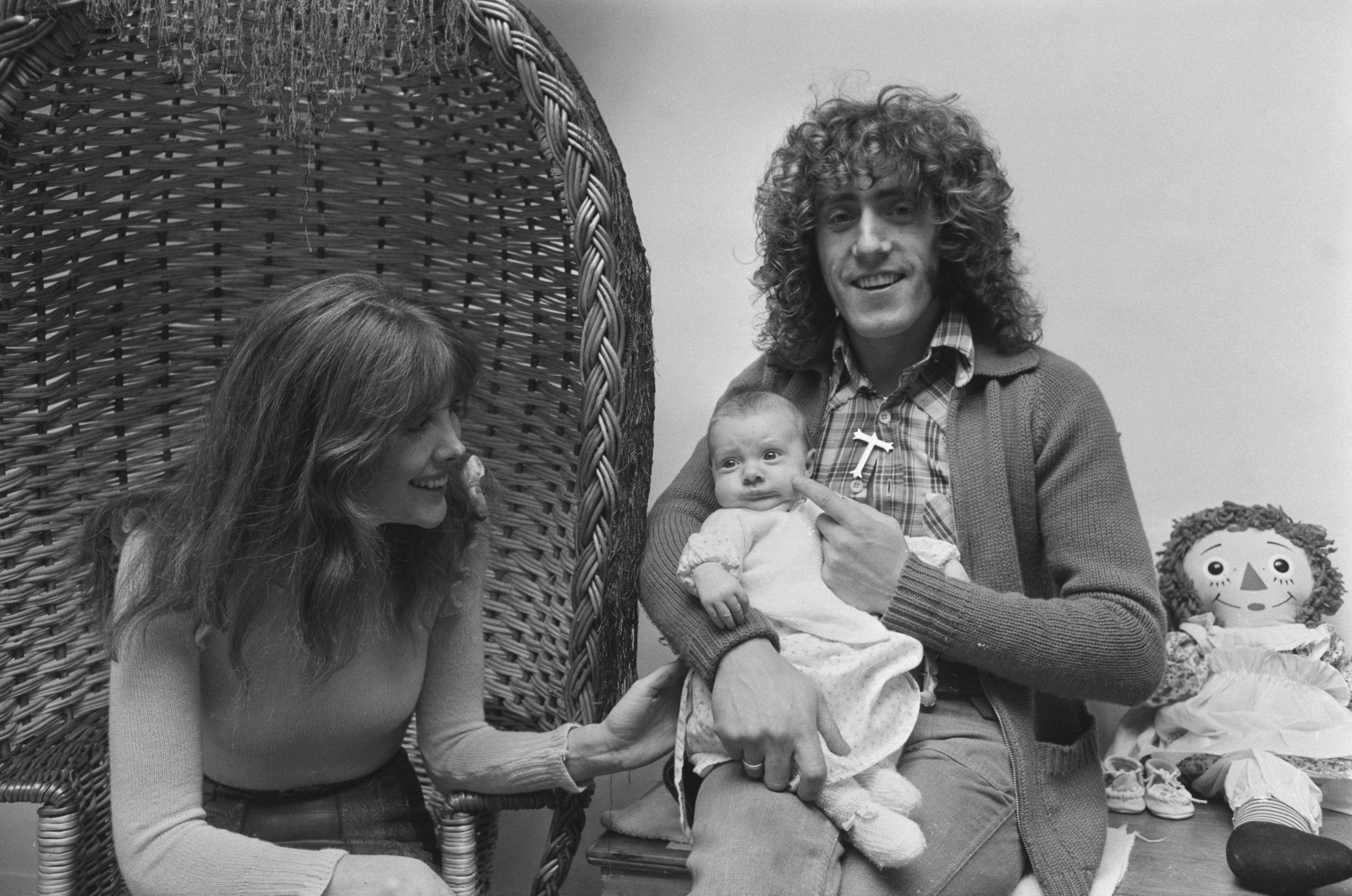 Daltrey with his wife Heather and their daughter, Rosie Lea, at their home in Sussex, England, 1972