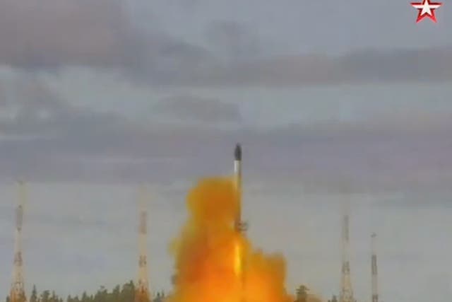 <p>Russia tests a new Sarmat intercontinental ballistic missile.</p>