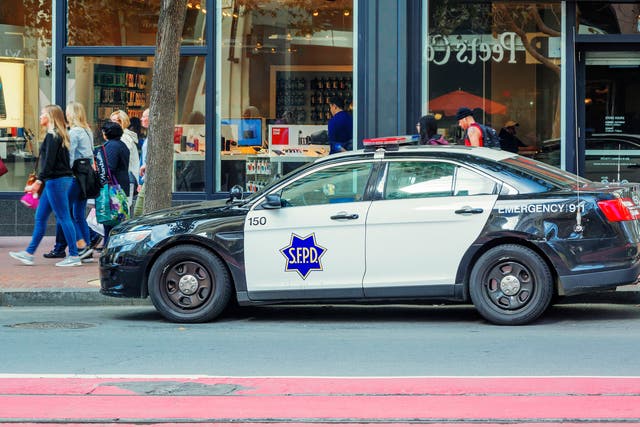 <p>A San Francisco police cruiser </p>