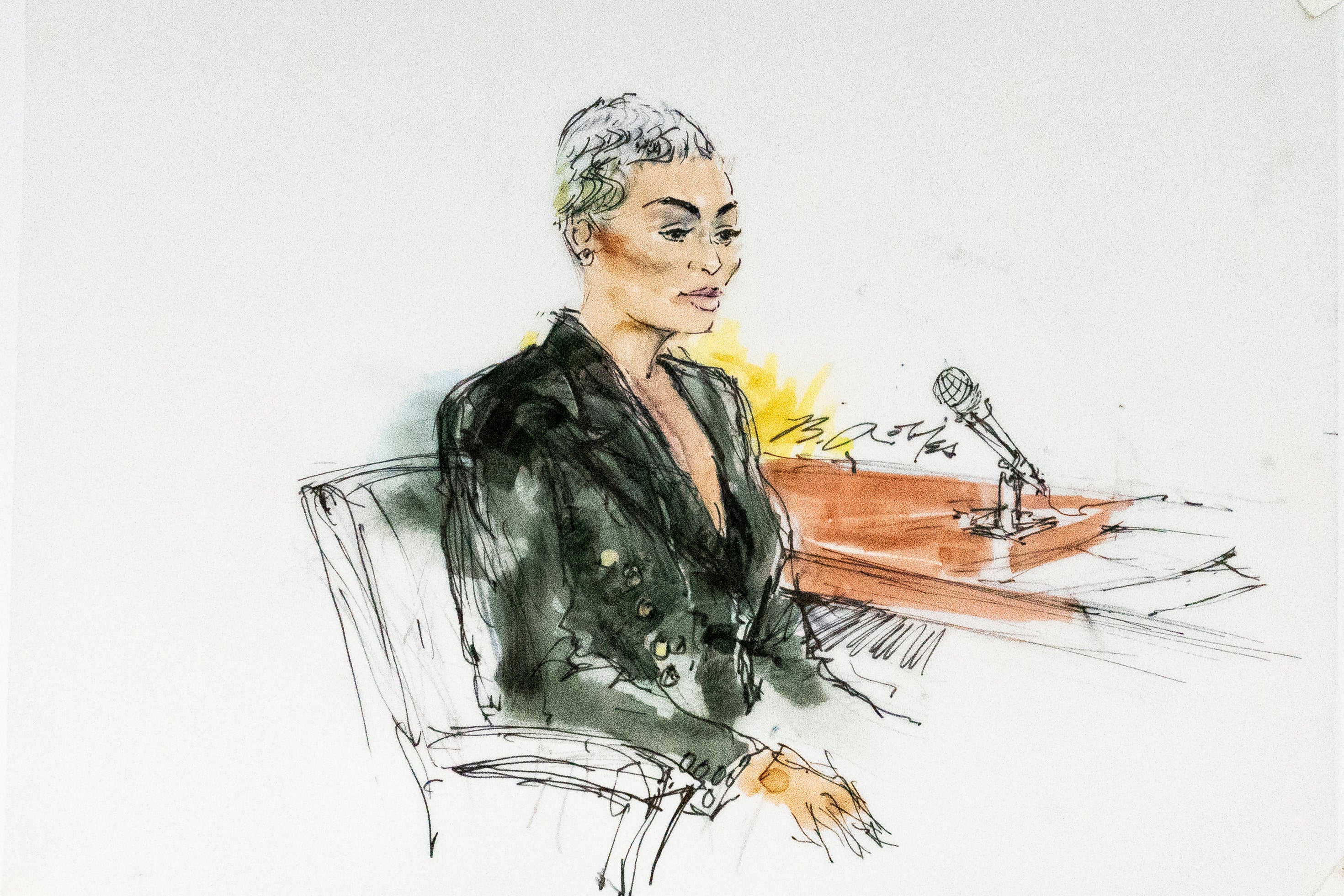 In this courtroom artist sketch, Blac Chyna sits in court in Los Angeles, Tuesday, 19 April
