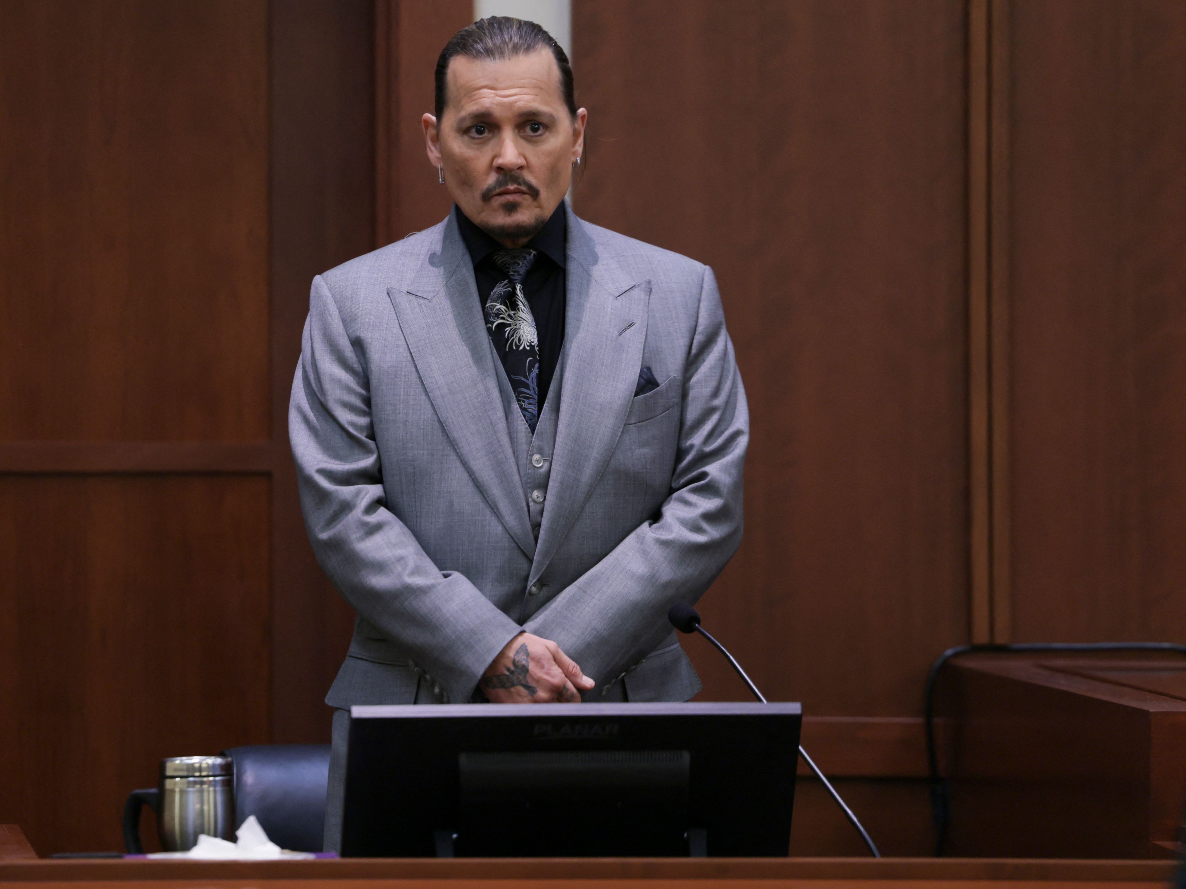 Johnny Depp during his defamation trial against Amber Heard at the Fairfax County Courthouse in Fairfax, Virginia on 20 April 2022