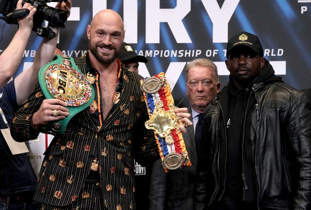 Tyson Fury, left, and Dillian Whyte were cordial towards one another at the final pre-fight press conference (Nick Potts/PA)