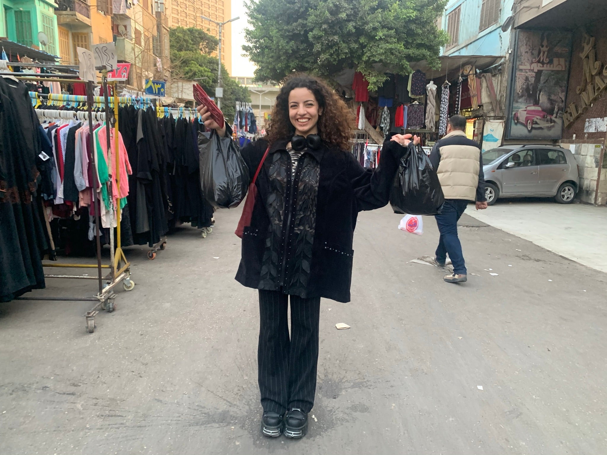 Zeina Soliman after buying clothes in Wekala