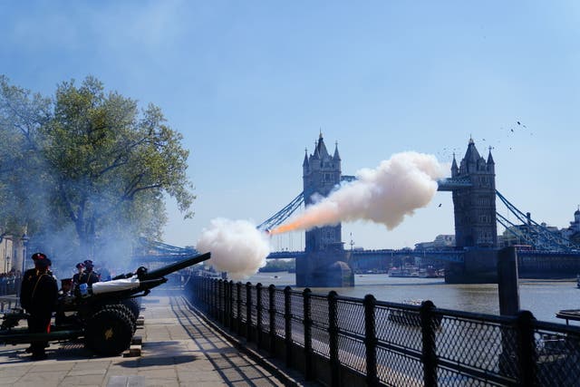 The Honourable Artillery Company (HAC), the City of London's Reserve Army Regiment, fire a 62 Gun Royal Salute at the Tower of London to mark the 96th birthday of Queen Elizabeth II