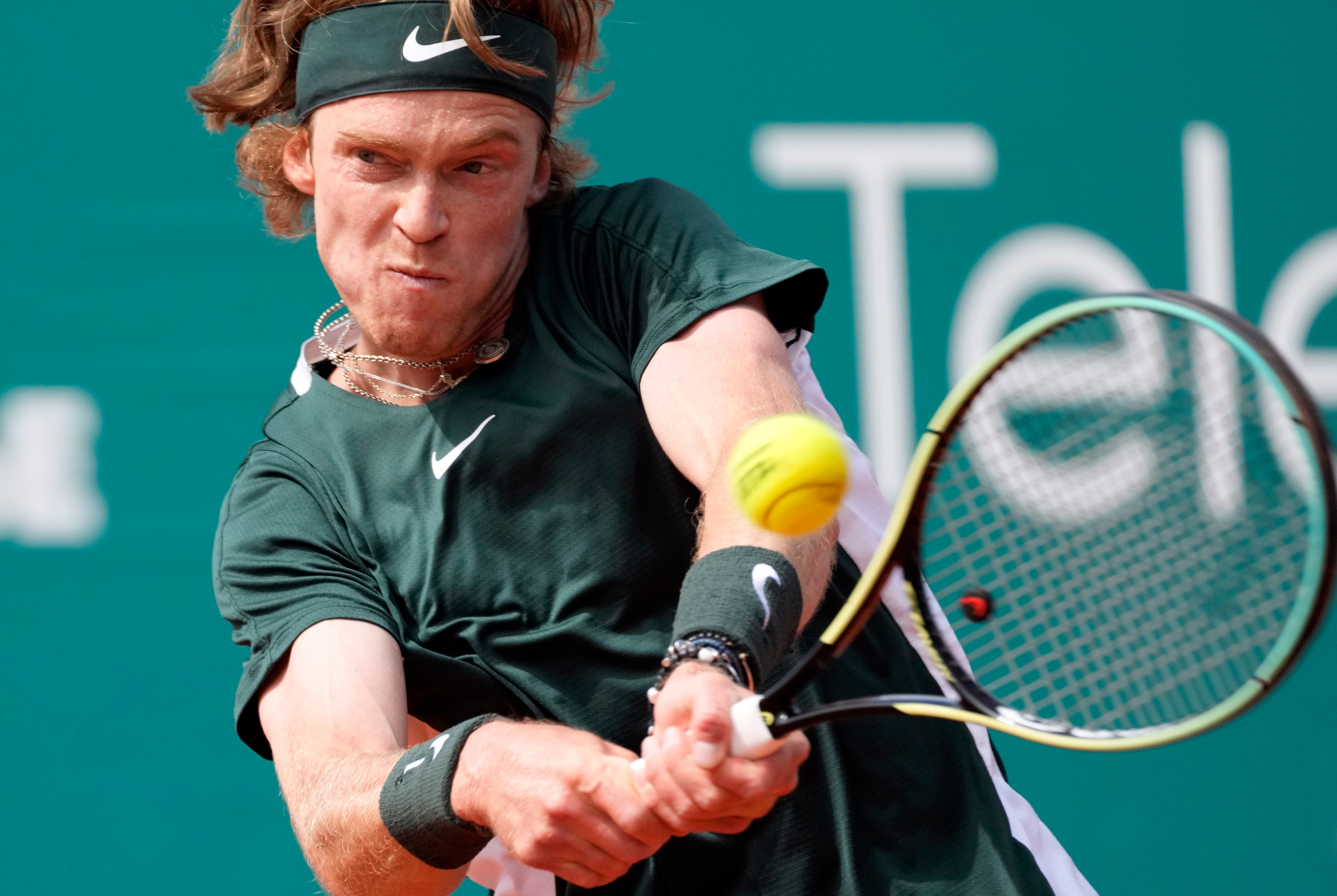 Andrey Rublev criticised the ban after his match at the Serbian Open (Darko Vojinovic/AP)