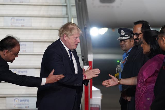 Prime Minister Boris Johnson arriving at Delhi Airport (Stefan Rousseau/PA)